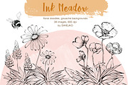 Flower Doodle clipart, Ink Meadow, an Illustration by swiejko (Thumbnail 1 of 8)