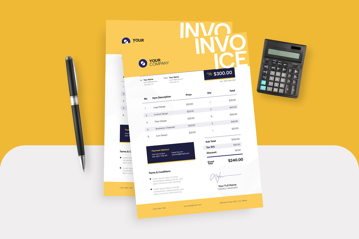 Yellow Modern Minimalist Invoice, a Stationery Template by Pink Bunny Studio (Photo 1 of 3)