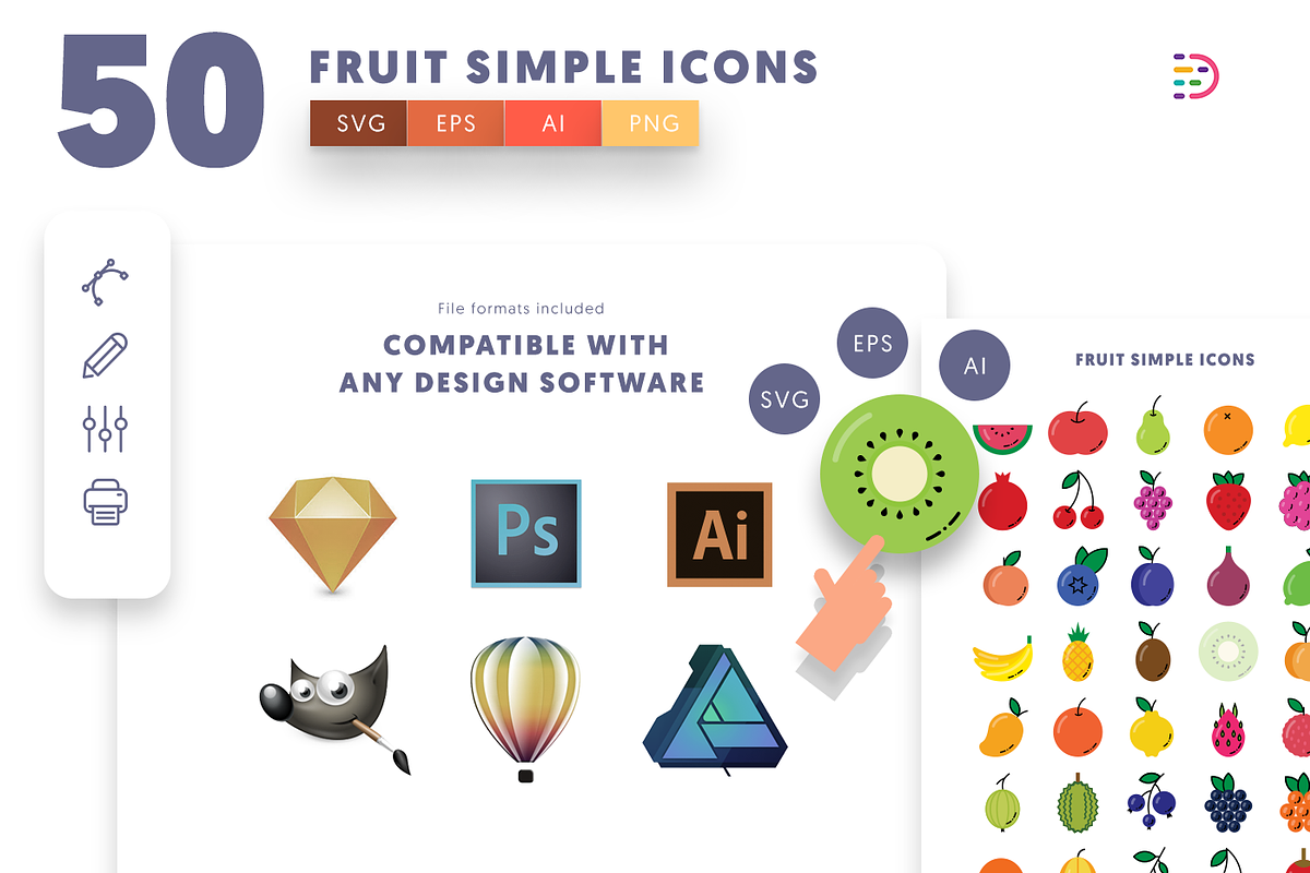 50 Fruit Simple Icons, an Outline Icon by Dighital (Photo 9 of 10)