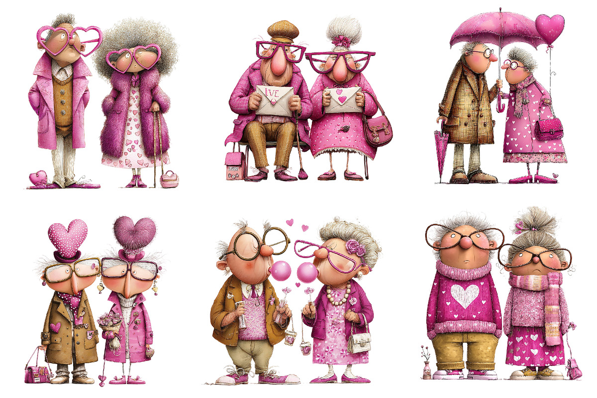 Quirky Valentine Old Couple Clipart, an Illustration by Dream Creation (Photo 2 of 7)