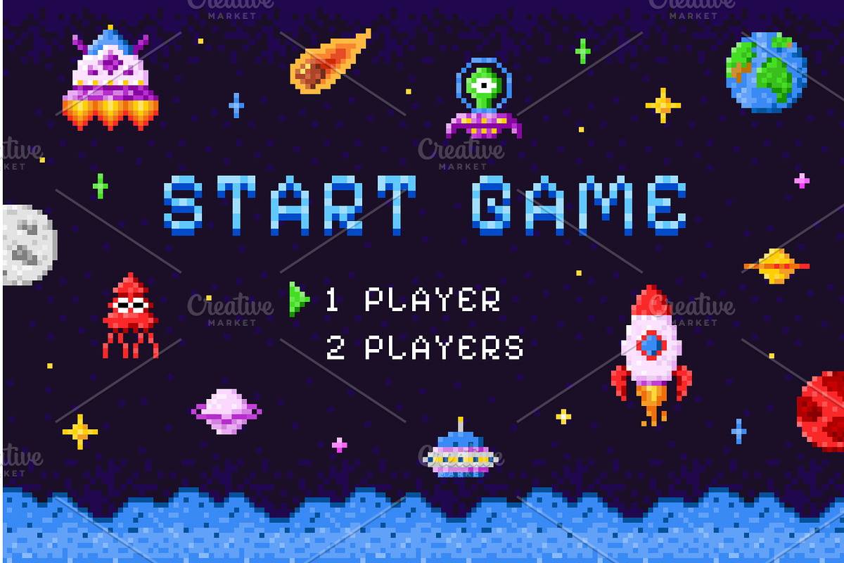 Arcade game start screen. Pixel, a Technology Illustration by Stock-Smart-Start