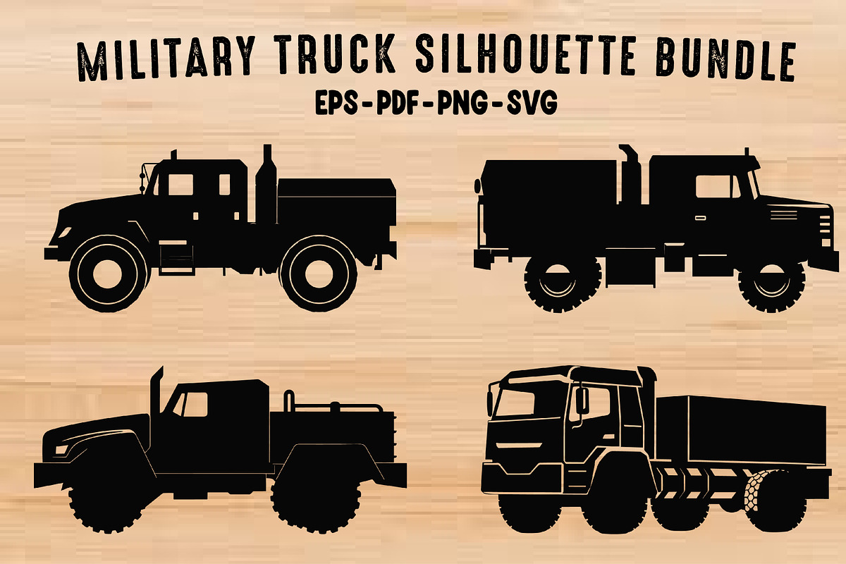 Military Truck Black Silhouettes set, an Object Illustration by Gfx Expert Team (Photo 1 of 3)