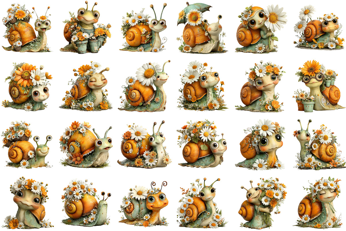 Whimsical Daisy Snail Clipart, a Seasonal Illustration by designcity5 (Photo 2 of 5)