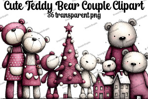 Cute Teddy Bear Couple Clipart, an Illustration by DreamArtGraphic