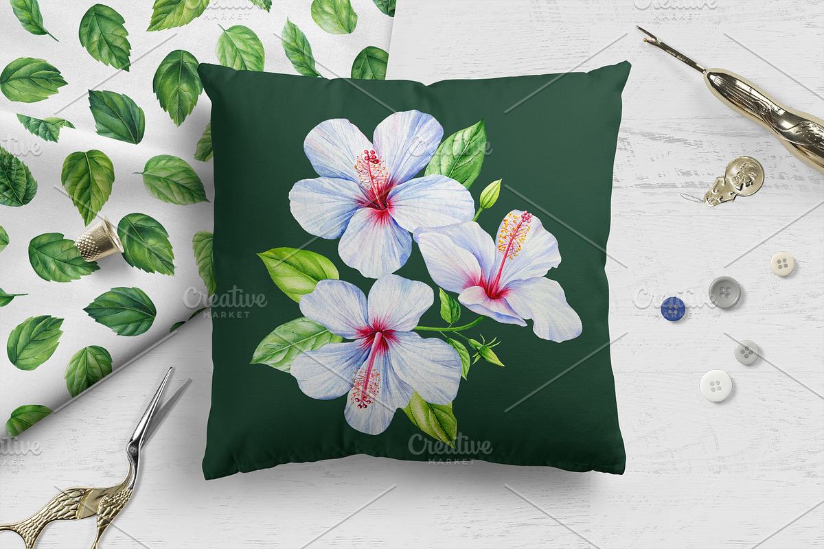Watercolor tropical hibiscus flowers, an Object Illustration by Hanna Hryharenka (Photo 17 of 18)