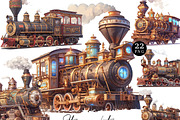 Watercolor Vector Steampunk Trains, a Transportation Illustration by Design Scotch (Thumbnail 1 of 7)