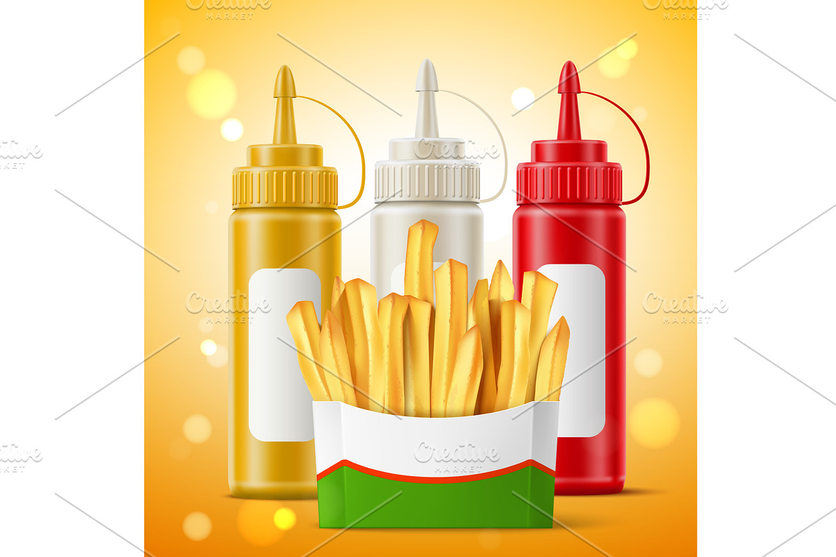 Realistic bag of fries and bottles, a Food Illustration by Vectorbuum