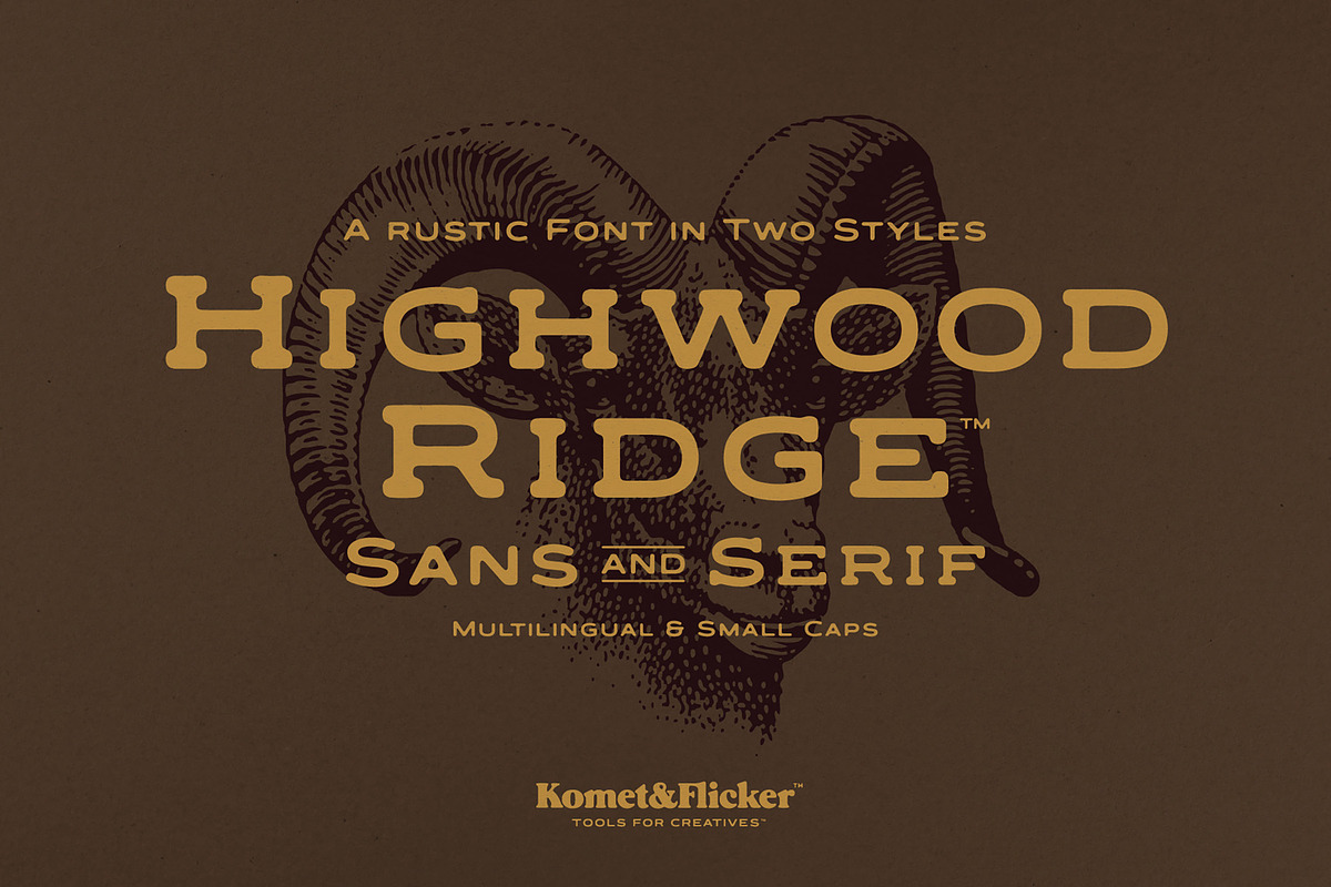 Highwood Ridge - A Rustic Font, a Serif Font by Komet & Flicker (Photo 1 of 15)
