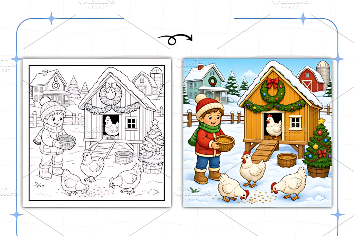 Christmas on the Farm Coloring Pages, a Seasonal Illustration by Design Station (Photo 2 of 8)