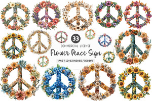 Flower Peace Sign Clipart PNG, an Illustration by SinaCreation