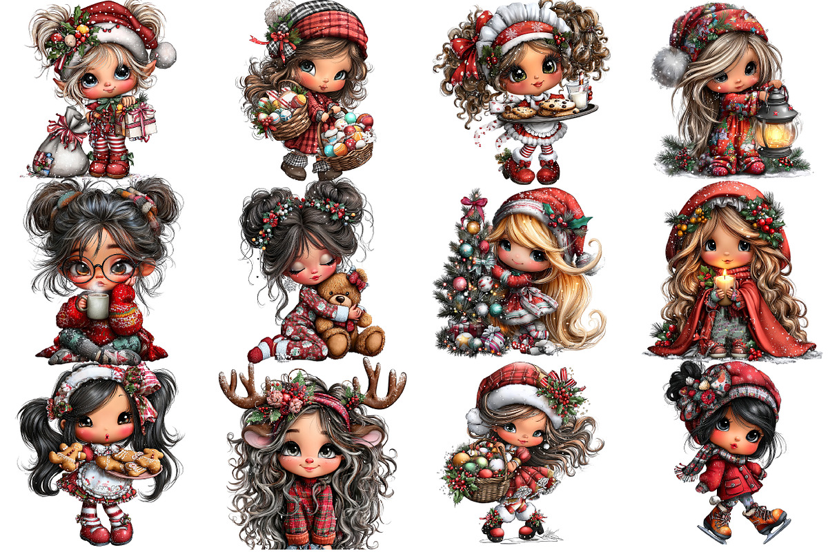 Whimsical Christmas Girl Clipart, an Illustration by DreamArtGraphic (Photo 4 of 5)
