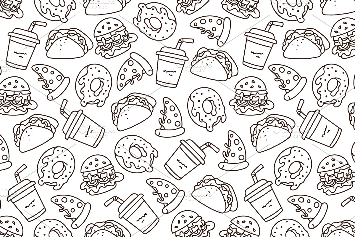 Fast street food seamless pattern, a Pattern Graphic by PrettyVectors