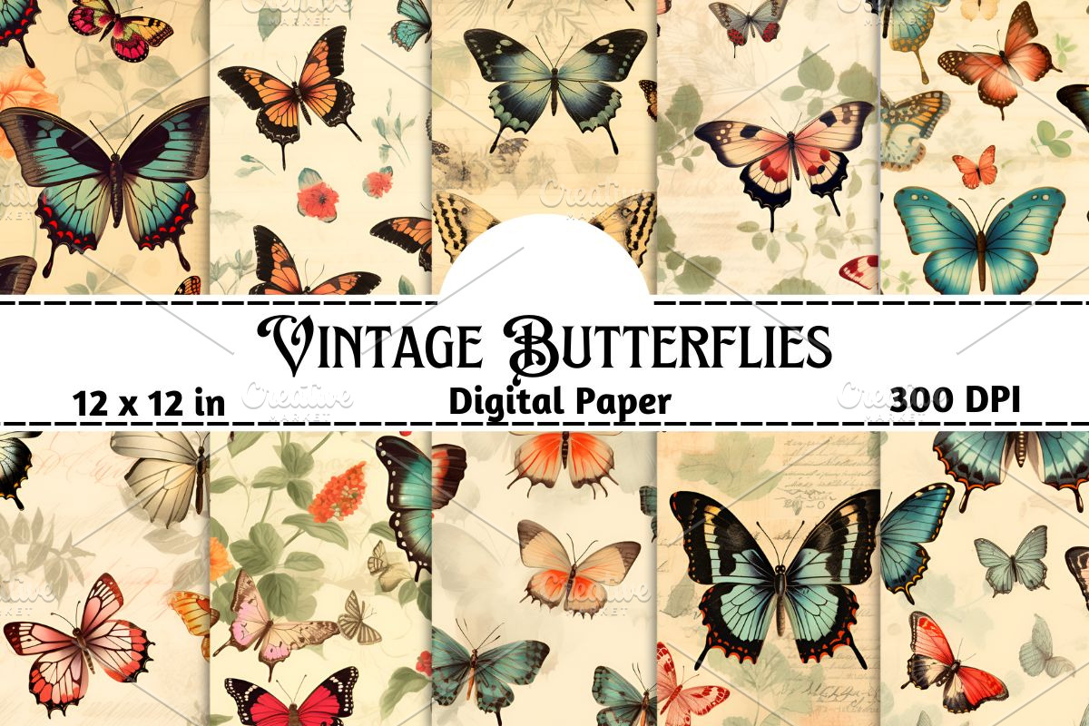 Vintage Butterflies Seamless Pattern, a Pattern Graphic by Gloria Designed It (Photo 1 of 5)