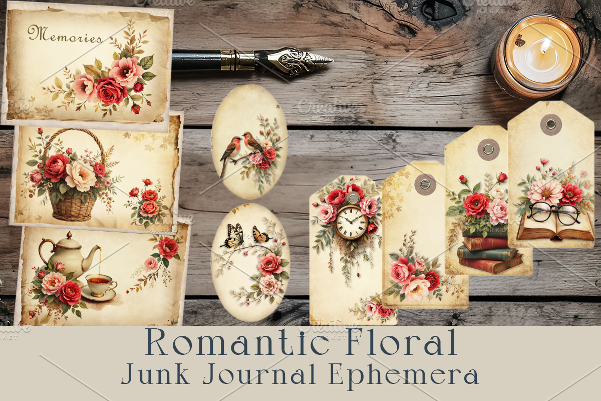 Floral Junk Journal Ephemera, a Decorative Illustration by GalaDesign03 (Photo 1 of 5)