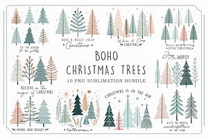 Boho Christmas Trees PNG Bundle, a Seasonal Illustration by LemonDesign