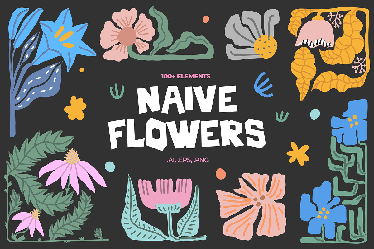 Naive Flowers: Patterns & Posters, a Pattern Graphic by PixelAesthetic (Photo 1 of 8)