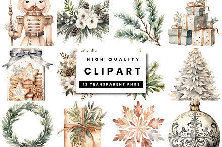 Cozy Beige Christmas Watercolor Art