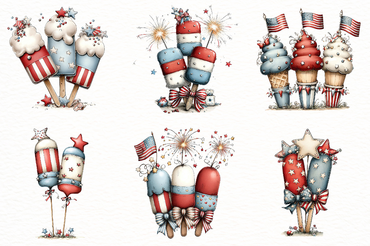 Whimsical Patriotic ice cream, a Seasonal Illustration by Designworld (Photo 2 of 9)