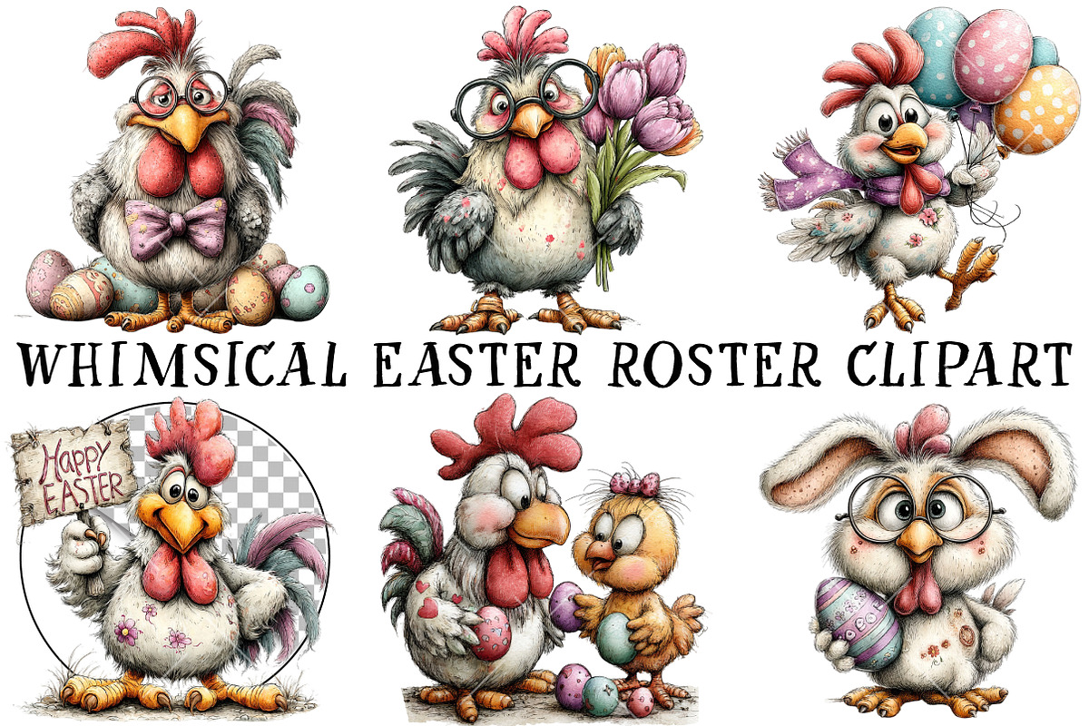 Whimsical Easter Roster Clipart, an Illustration by OK Design (Photo 2 of 6)