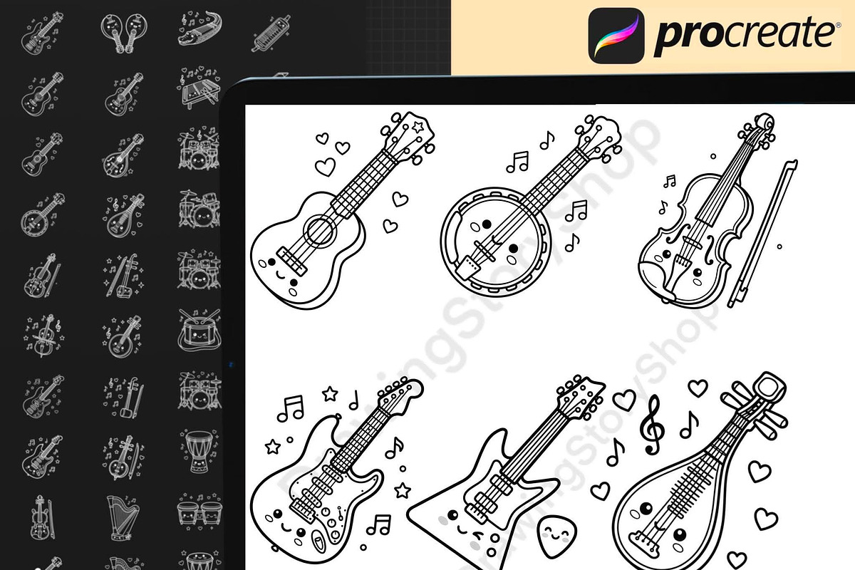 120 Music Instrument Procreate Stamp, a Brush Add-On by DrawingStoryShop (Photo 2 of 6)