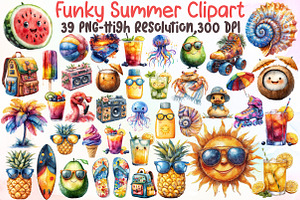 Funky Summer Clipart, an Illustration by Sublimation Artist