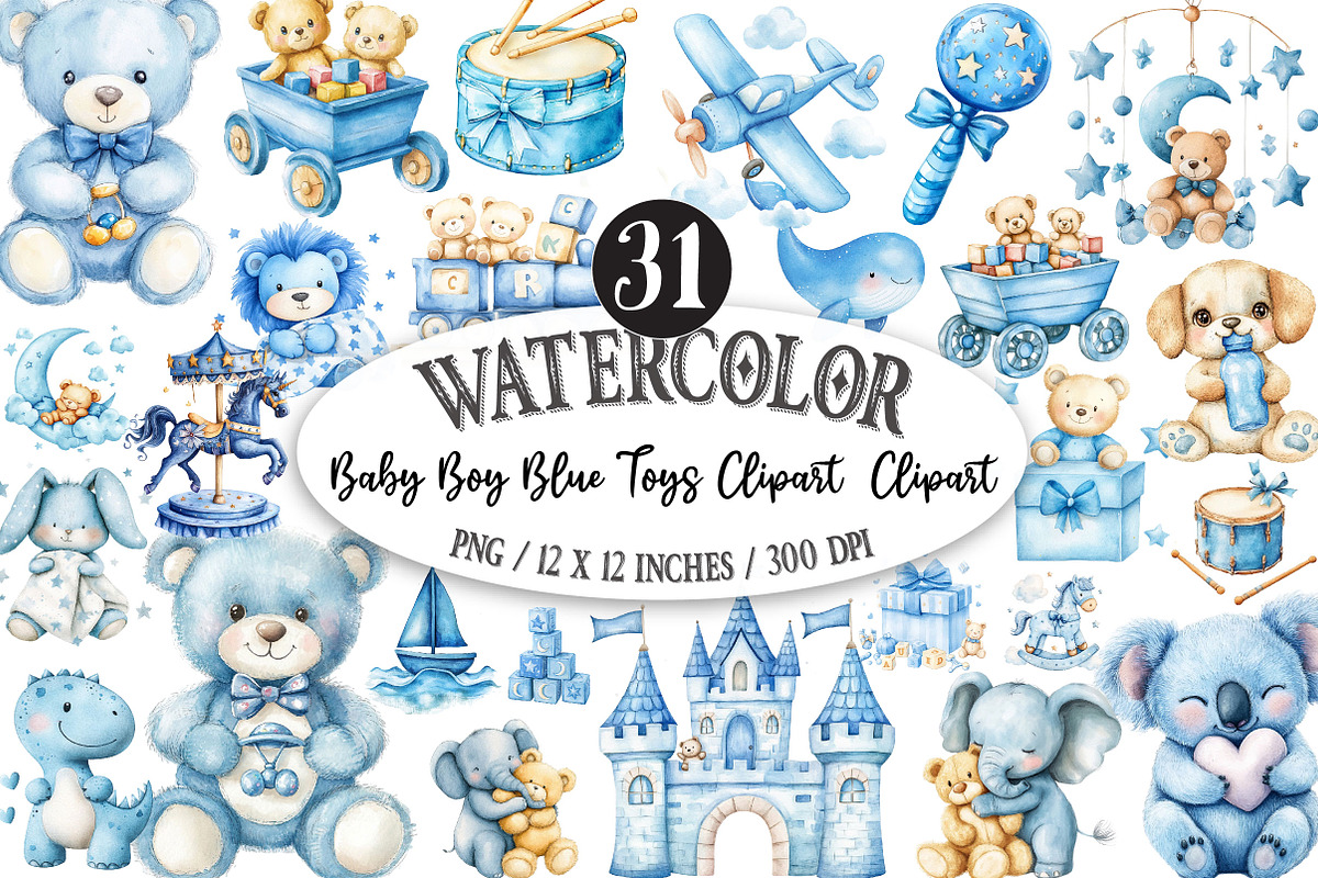 Baby Boy Blue Toys Clipart, a Seasonal Illustration by Designking (Photo 1 of 5)