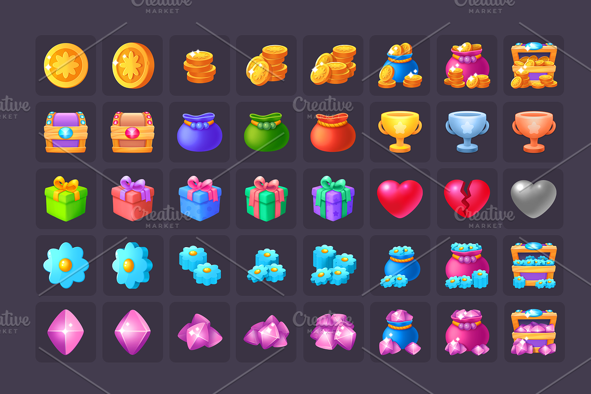 Icons_Coins_Gems_Hearts_Stars, an Icon by KartInnka (Photo 3 of 10)