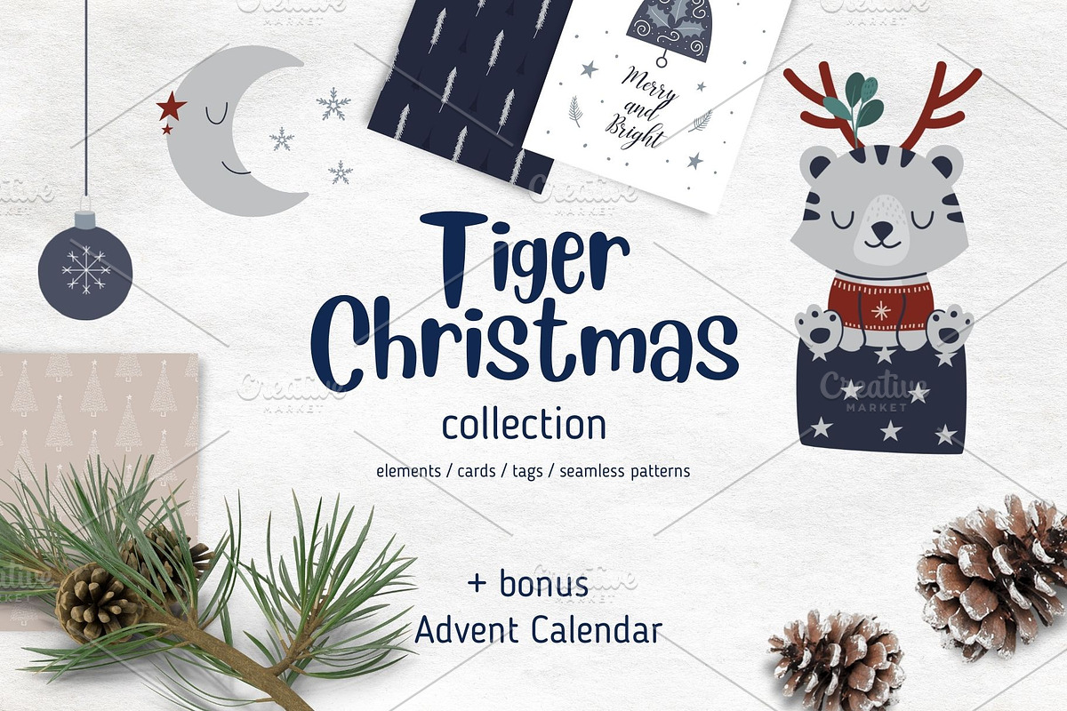 Tiger Christmas Collection, an Animal Illustration by Iryna Danyliuk (Photo 1 of 16)
