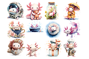 Watercolor Axolotl Clipart, a Decorative Illustration by stickermadness (Thumbnail 2 of 4)