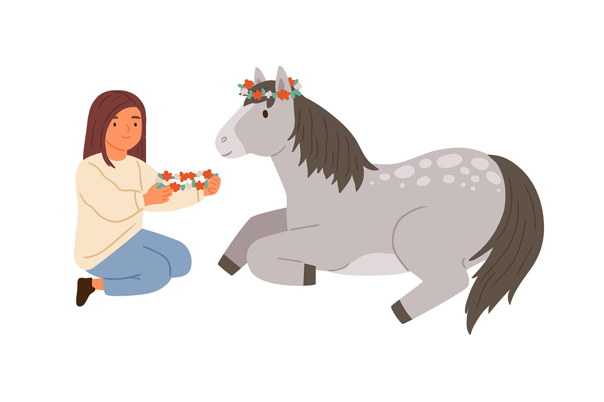 Cute children with ponies set, an Animal Illustration by Good Studio (Photo 3 of 7)