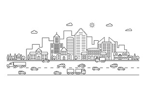 Line city. Outline town street with, a Background Graphic by Valerie Bodnar