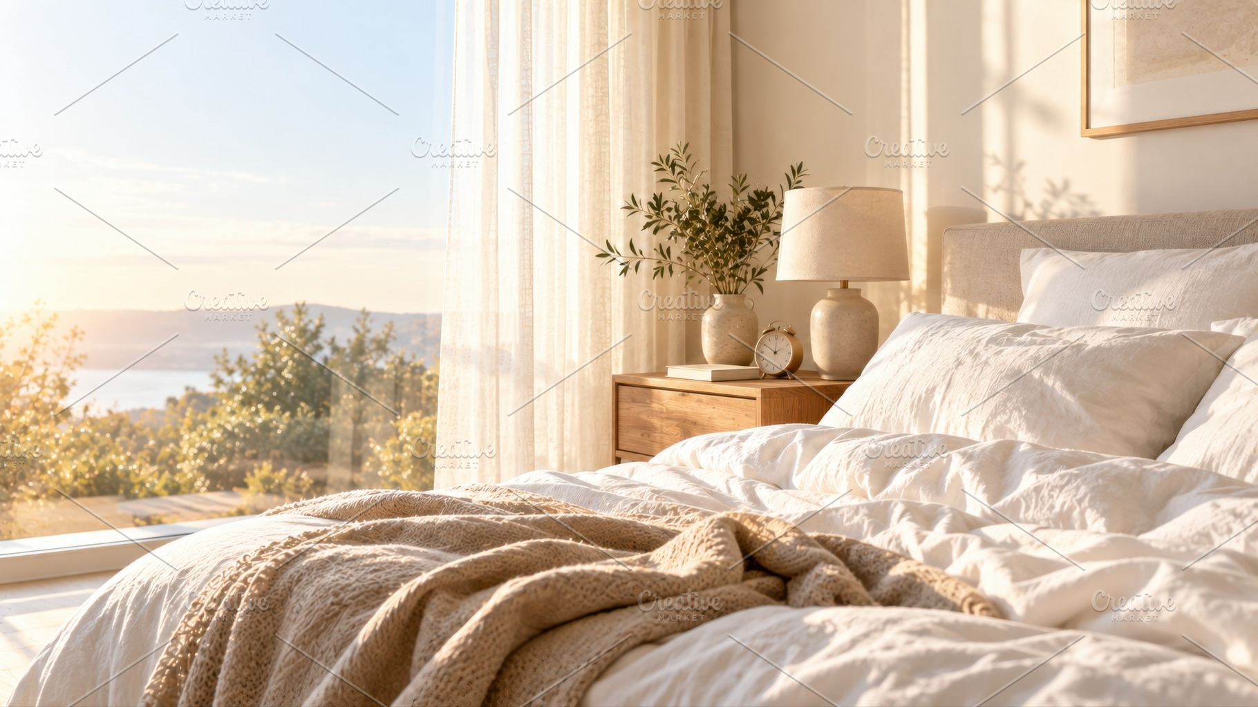 Warm light fills the cozy bedroom, a Photo by Beautiful things