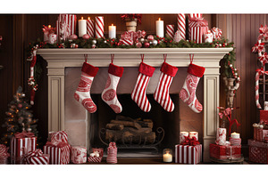 stocking red and white ornaments ai, a Holiday Photo by pikepicture