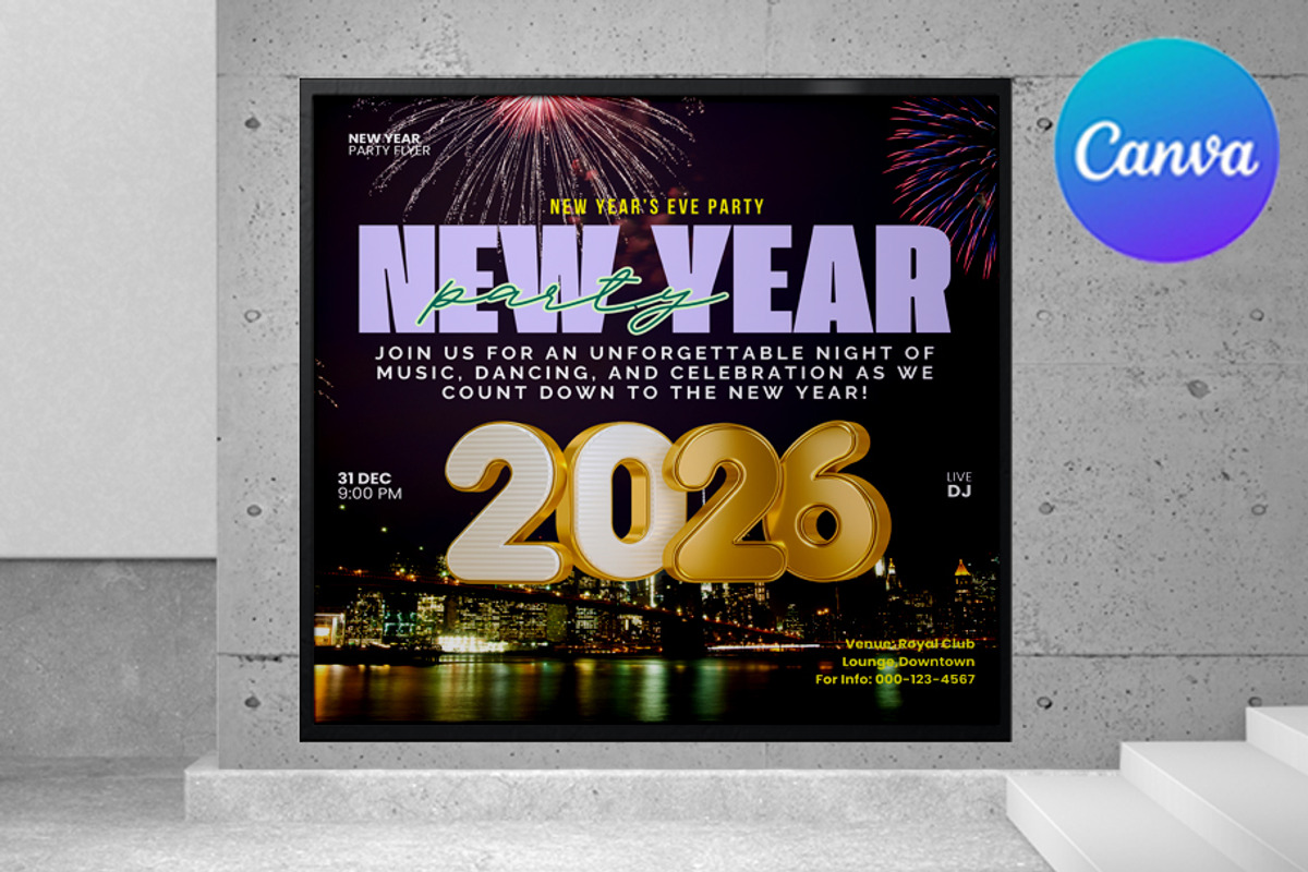 New Year Party Flyer Template |Canva, a Flyer Template by graphicforest (Photo 2 of 3)