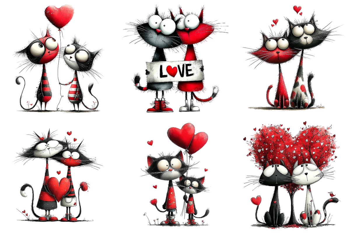 Valentine Romantic Cat Couple, an Illustration by Craft Nest (Photo 7 of 9)