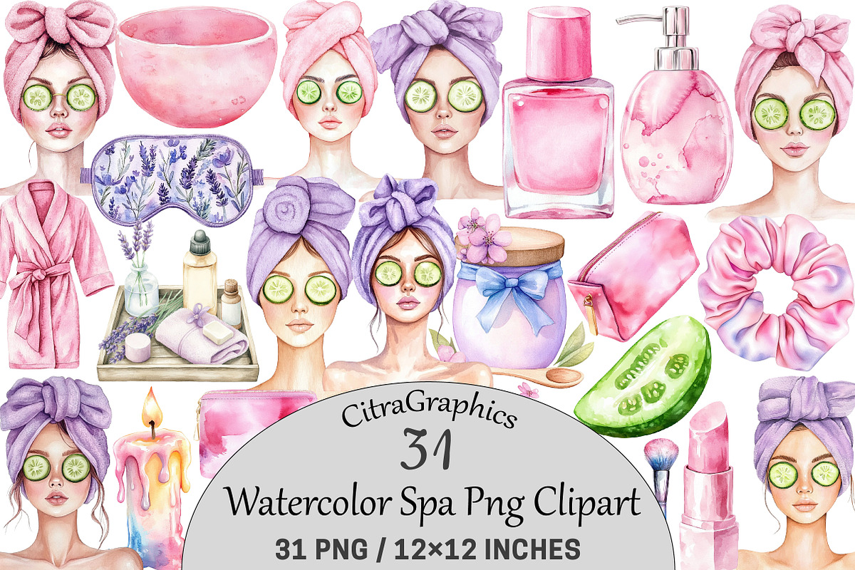 Watercolor Spa Clipart, an Illustration by CitraGraphics (Photo 1 of 5)