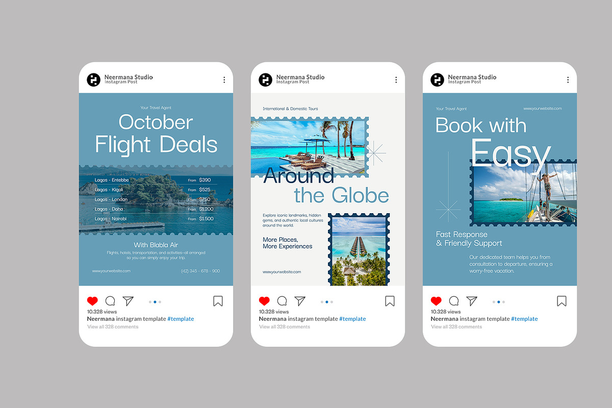 Blue Travel Agent Instagram Post, a Social Media Template by Neermana (Photo 3 of 4)