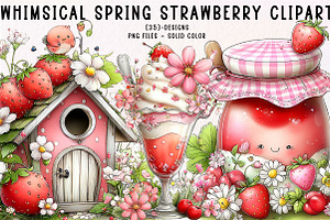 Whimsical Spring Strawberry Clipart, an Illustration by CreationArt