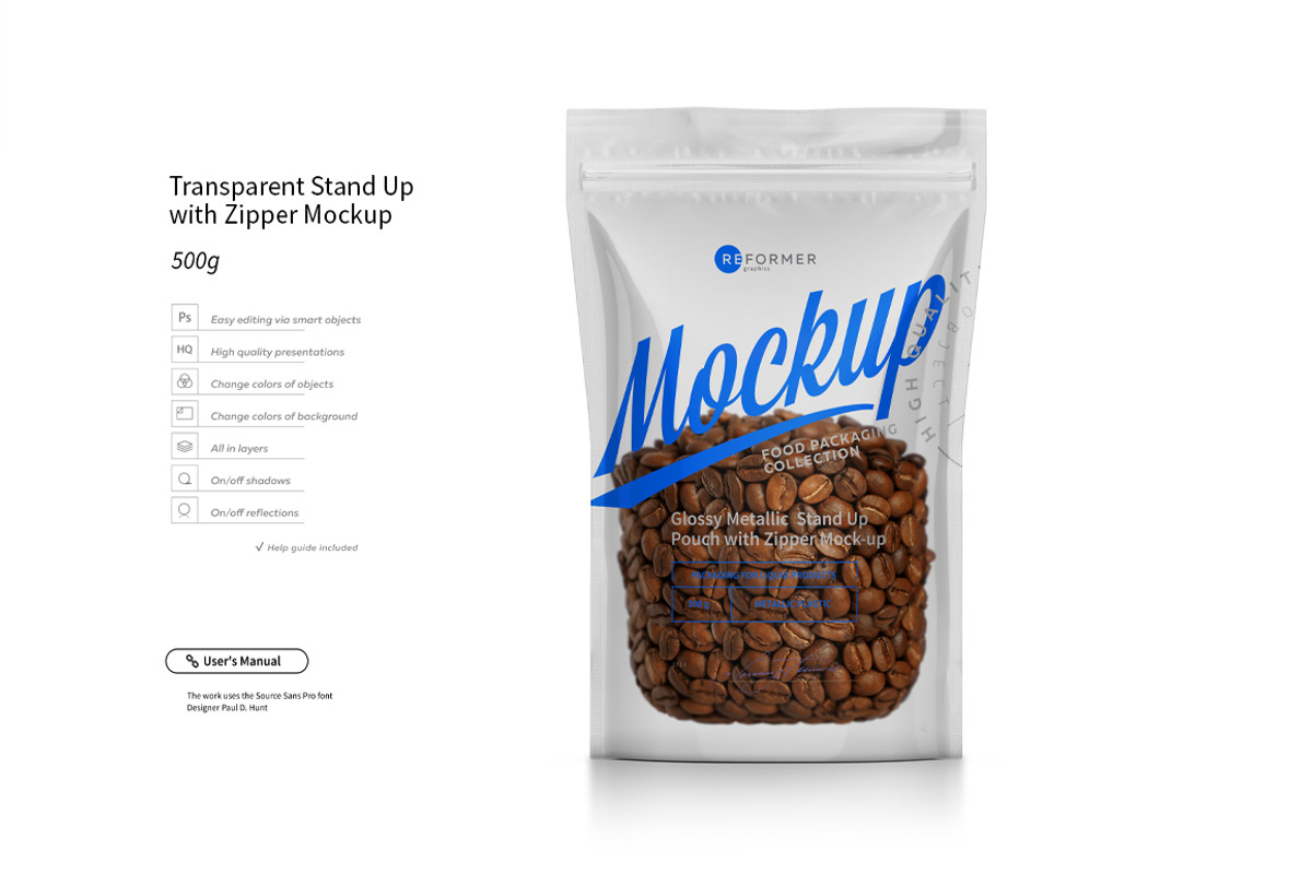 Transparent Stand Up Doypack Mockup, a Packaging Mockup by Reformer Mockup