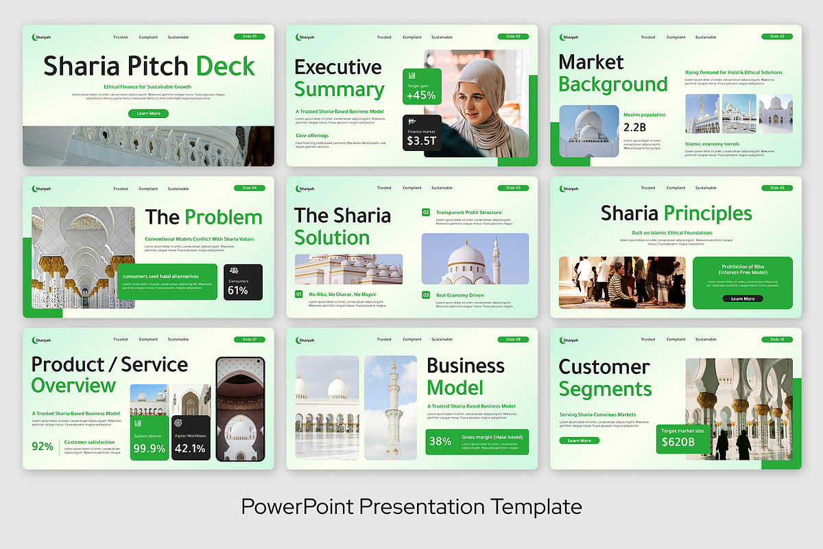 Sharia Pitch Deck Powerpoint, a Presentation Template by Sixtemp (Photo 2 of 3)