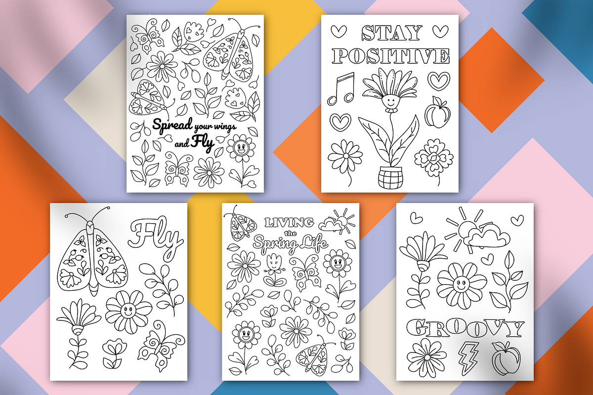 Groovy Coloring Pages Bundle, an Illustration by ChristinaDesigns (Photo 3 of 10)