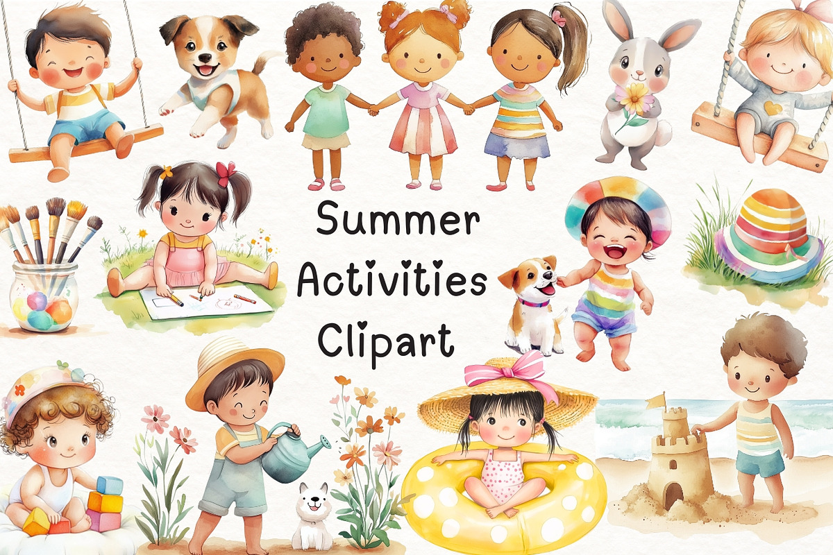 Summer Activities Kids Clipart, an Illustration by PassionPNGcreation (Photo 1 of 9)