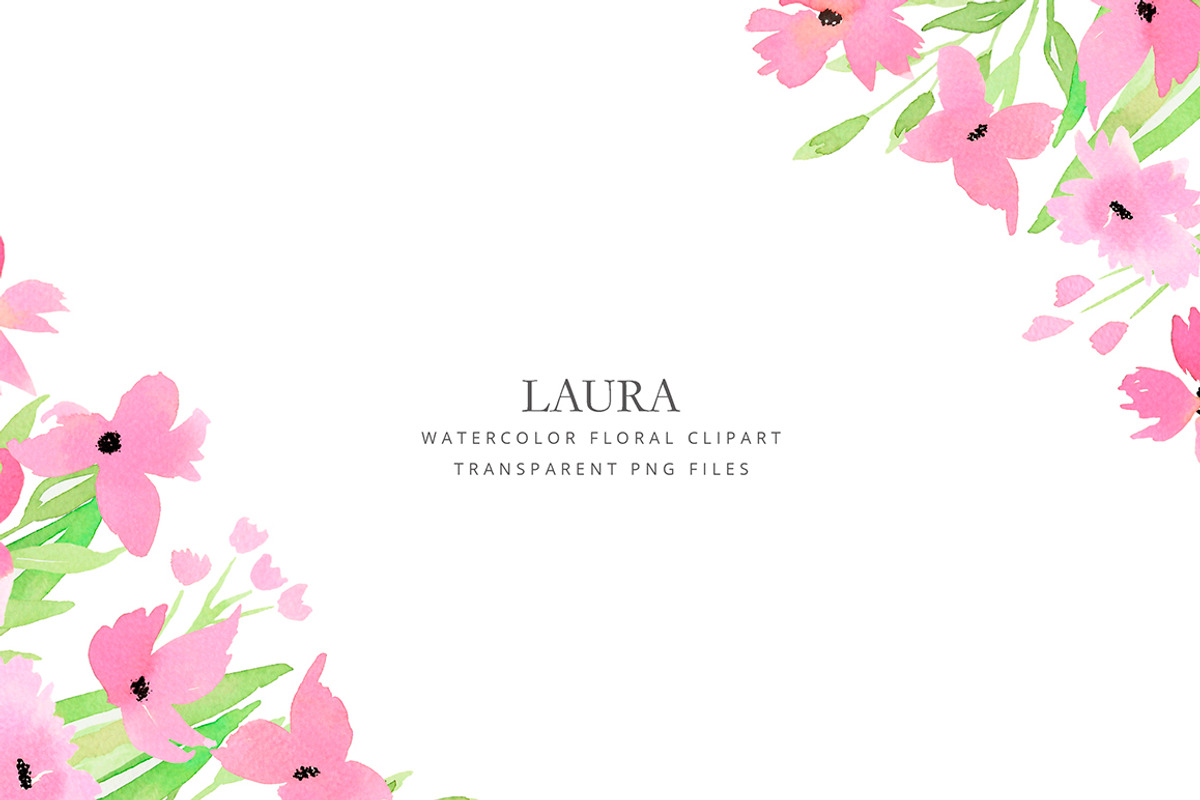 Pink watercolor flowers hand drawn, an Illustration by AS Studio (Photo 3 of 4)