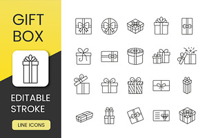 Gift Box Icon Set, an Outline Icon by Grand Design