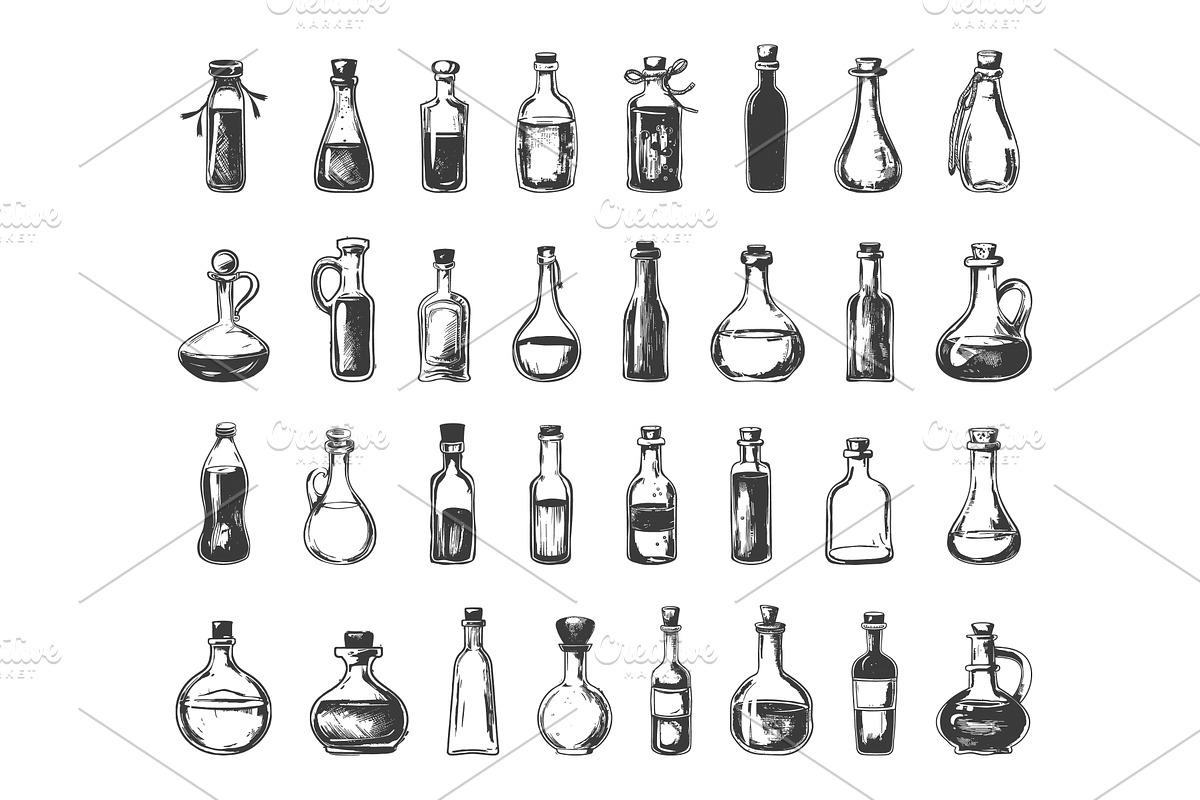 Oil Bottles Icons Set Simple Line, a Food Illustration by LadadikArt