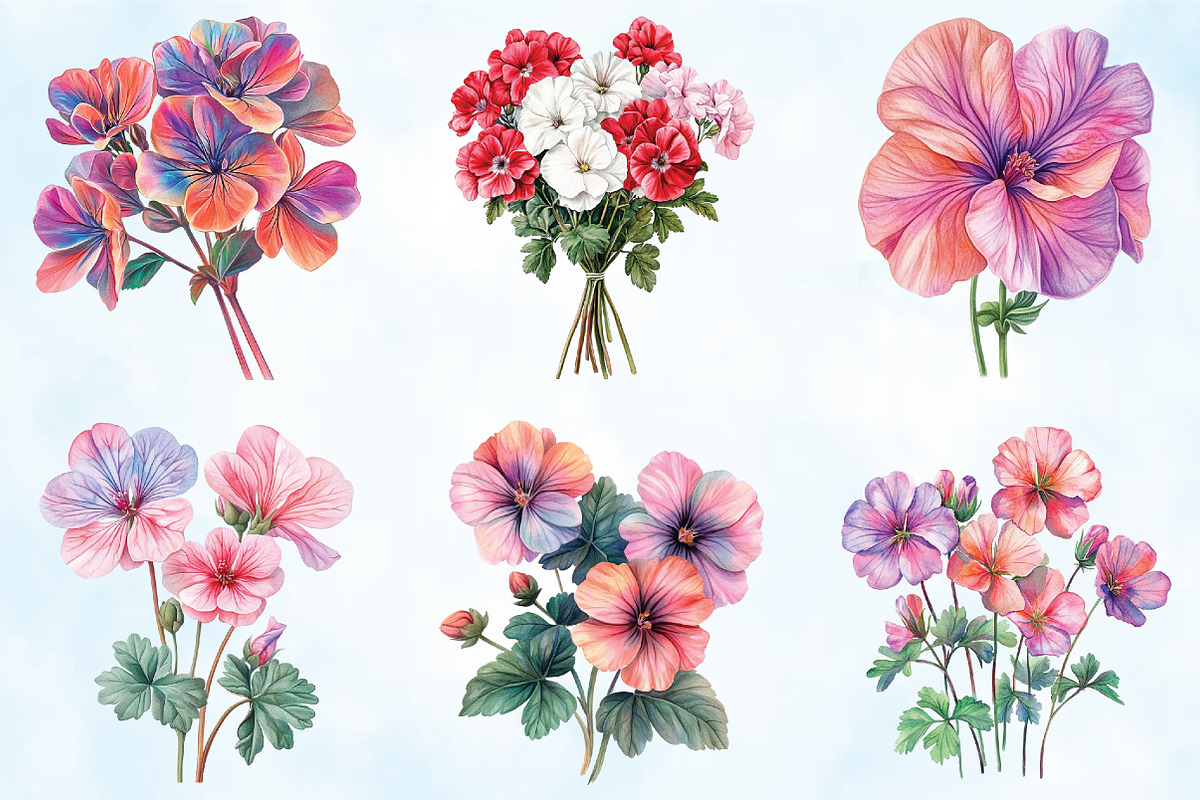 Geranium Flower Watercolor Clipart, an Illustration by Craft Nest (Photo 3 of 5)