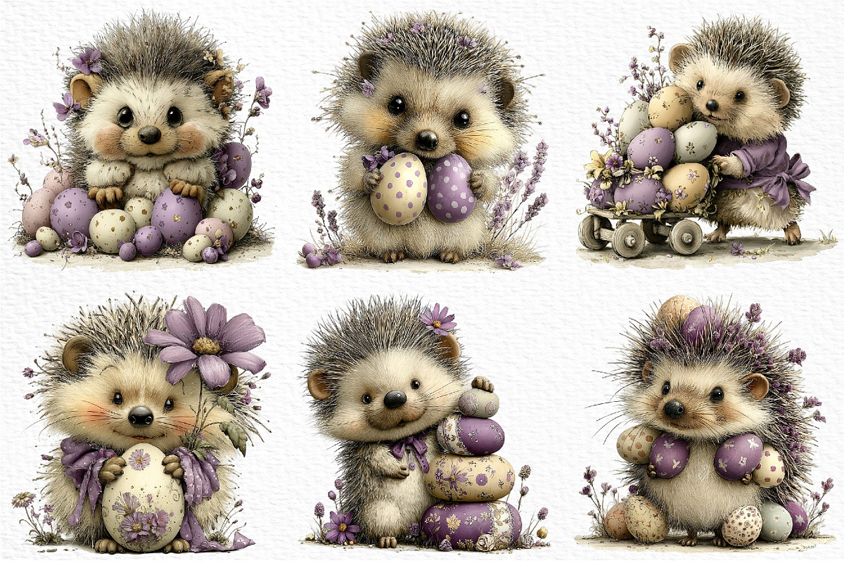Whimsical Easter Hedgehog Clipart, an Illustration by Craft Nest (Photo 3 of 12)