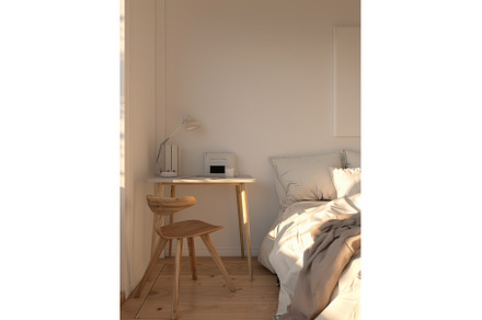 white bedroom with small desk and, a Beauty & Fashion Photo by Neirfy