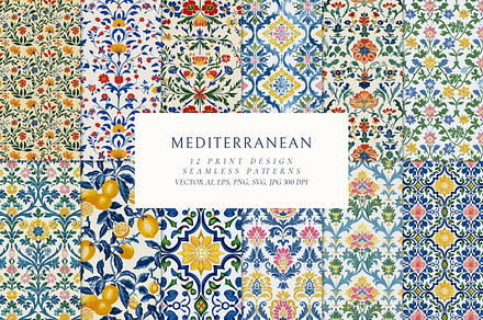Mediterranean Seamless Patterns, a Pattern Graphic by Olya Creative