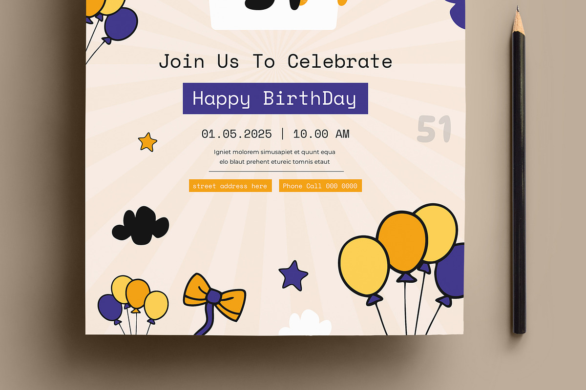 Birthday Invitation Card Layout, a Stationery Template by MightyDesign (Photo 4 of 7)